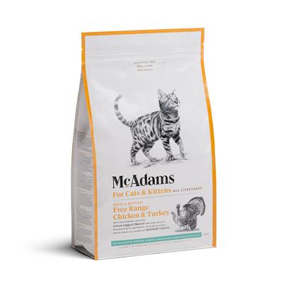 McAdams Cat & Kittens Free Range Chicken&Turkey แมคอดัมส์ อาหารแมวโต และลูกแมว สูตรไก่และไก่งวงฟรีเรนจ์  (375g, 1.5kg)